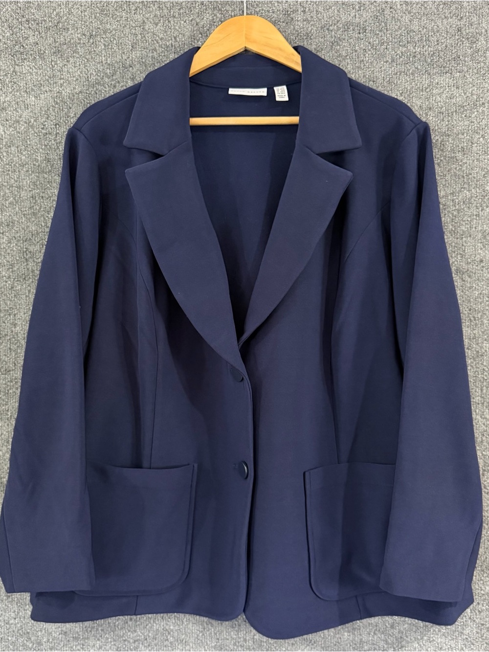 Susan Graver Womens Liquid Knit Blazer Jacket Size 2X Petite Navy Office Career